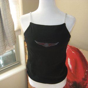 Harley davidson tank top with chains as straps.